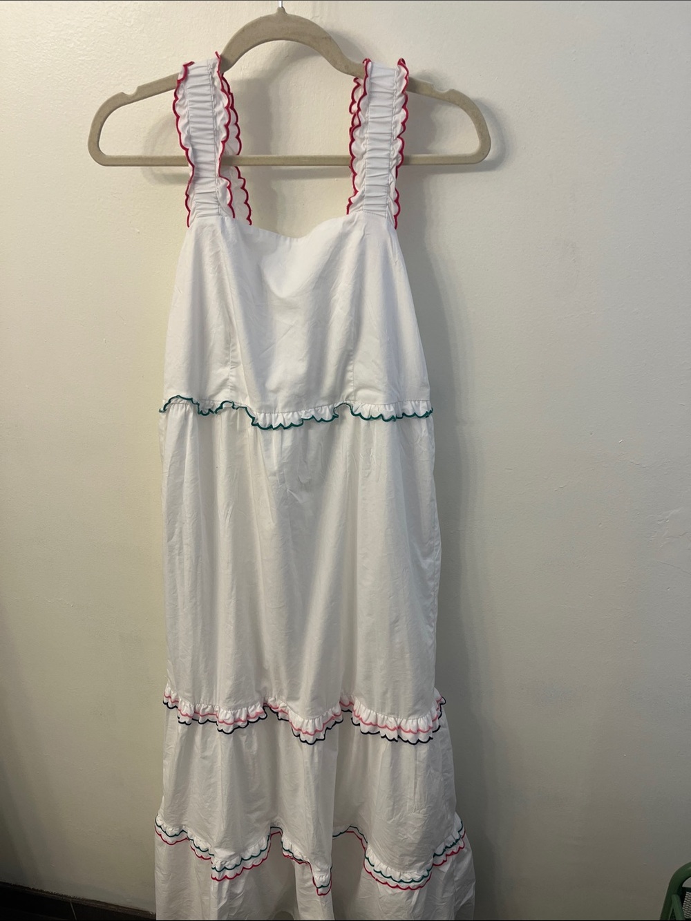 LOFT White Ruffle Tiered Dress with Color Trim